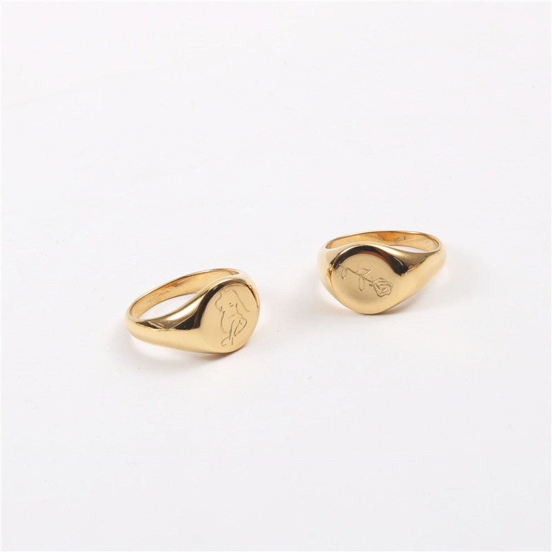 Signet Ring Design Gold Titanium Steel Gold Plated – view 3