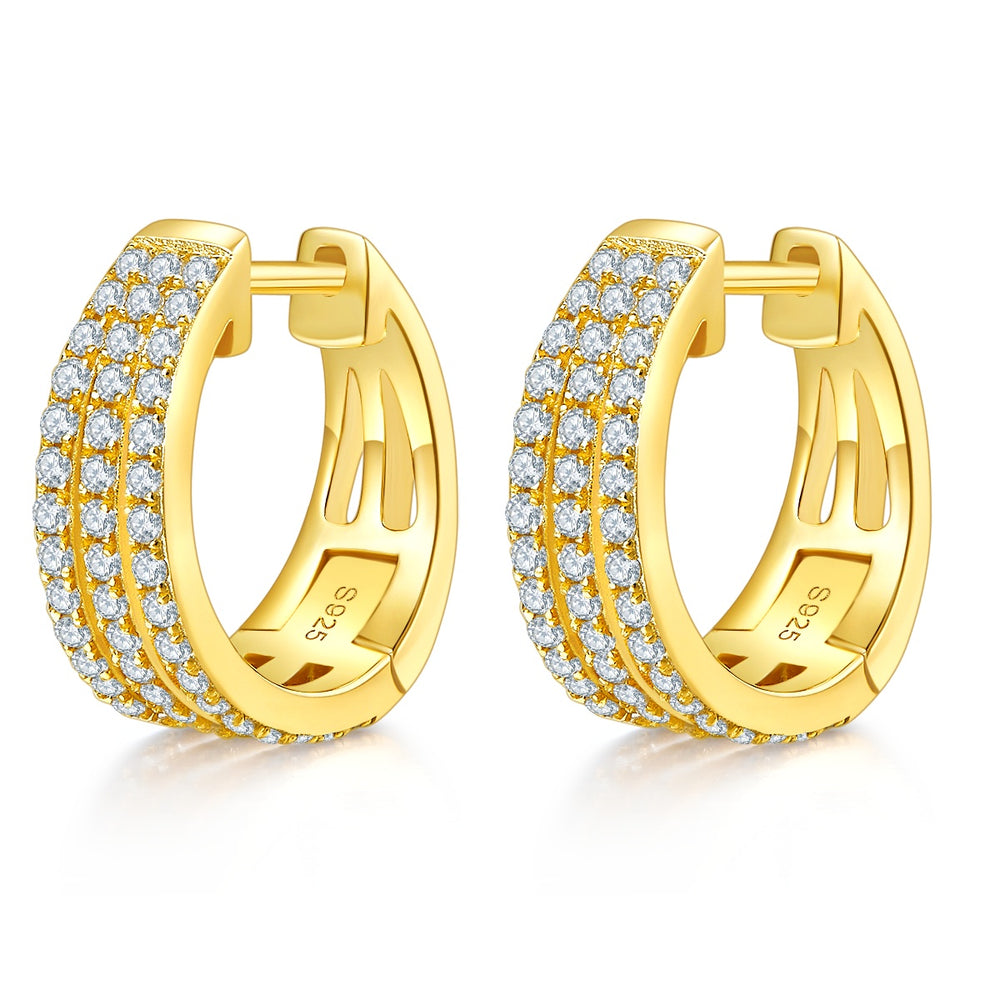 Triple row moissanite huggie hoops – 17mm – view 2