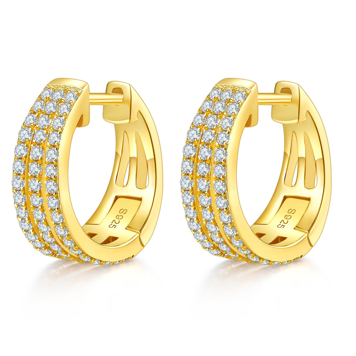Triple Row Moissanite Huggie Hoops 17mm – S925 Platinum – view 2