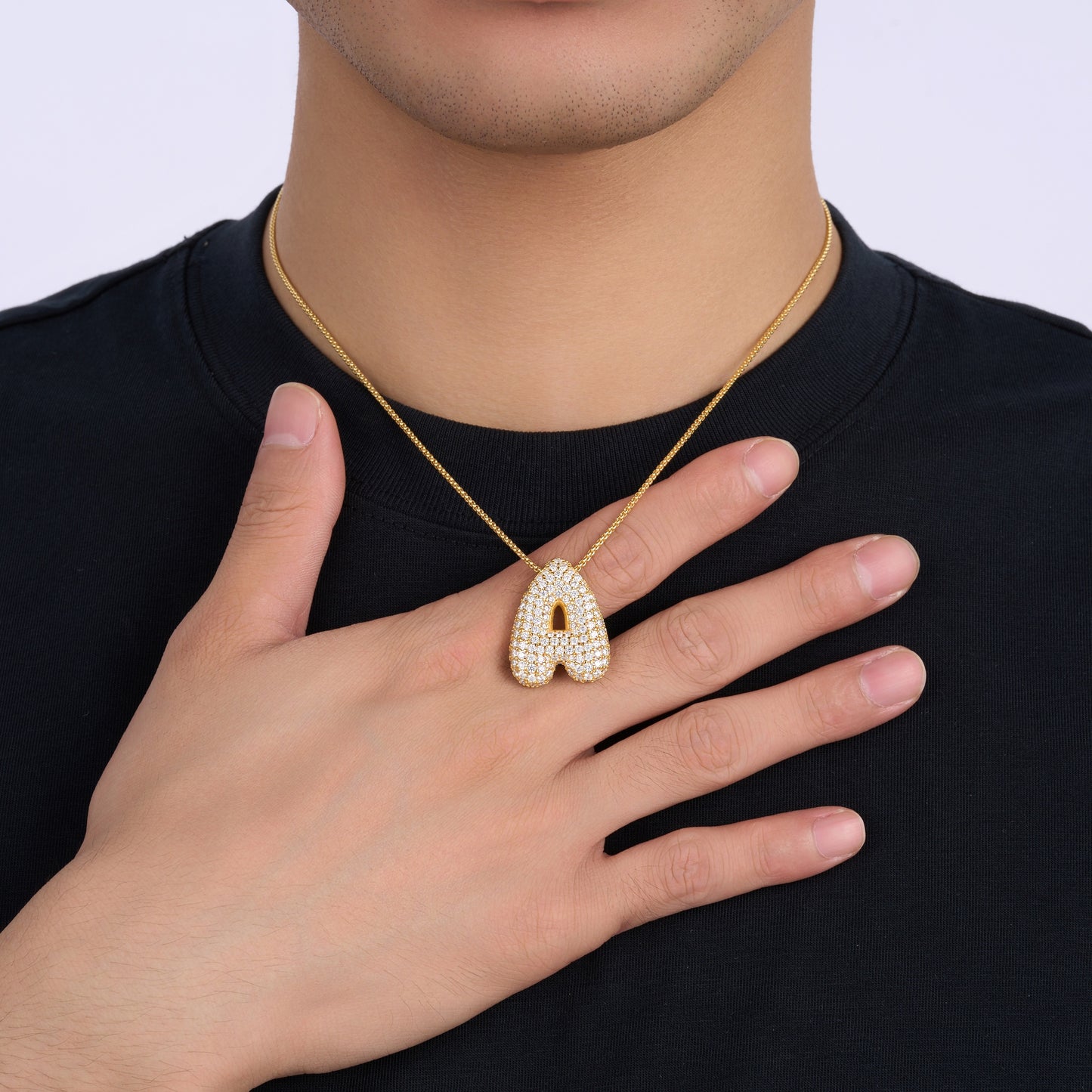 Bubble Letter Initial Necklace – S925 Gold, Moissanite A-Z – view 4