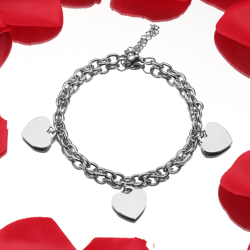 Simple 18k Gold Stainless Steel Golden Heart Engraved Bracelet – view 7