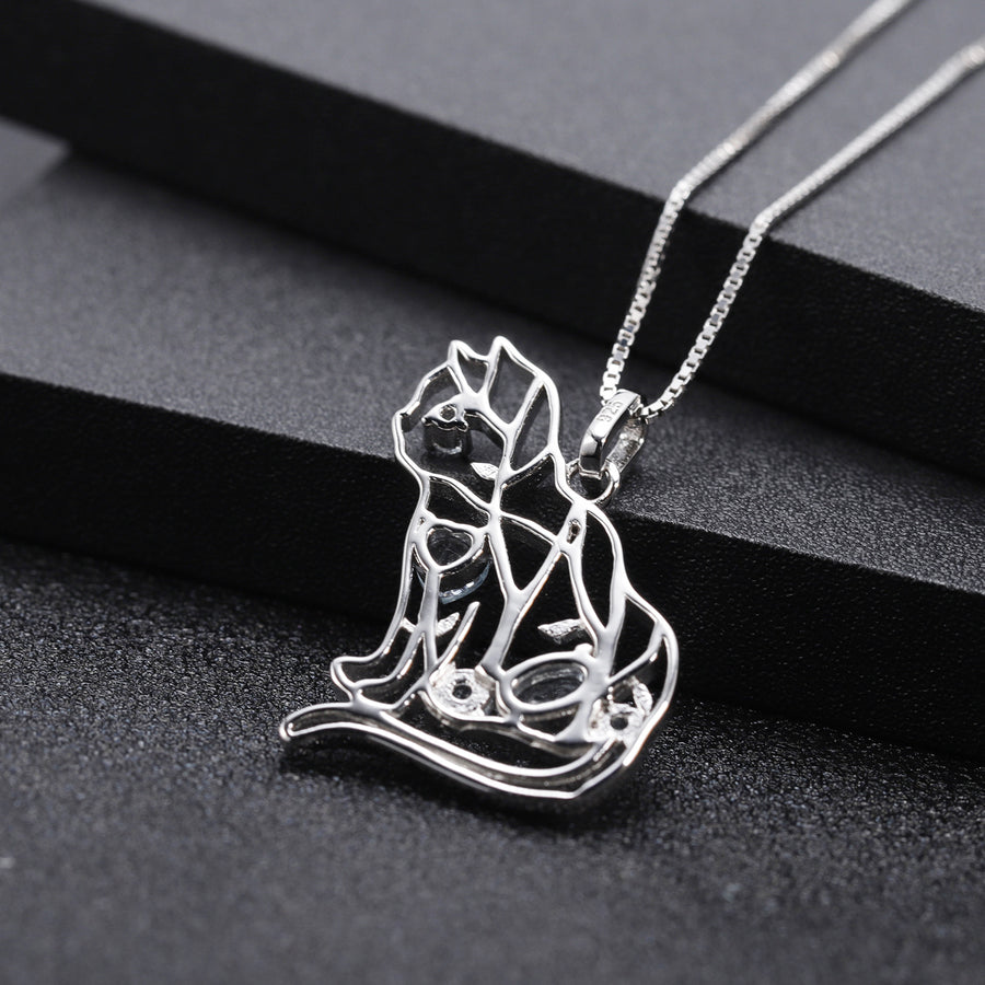 Geometric gemstone pendant necklace with silver-tone chain – view 4