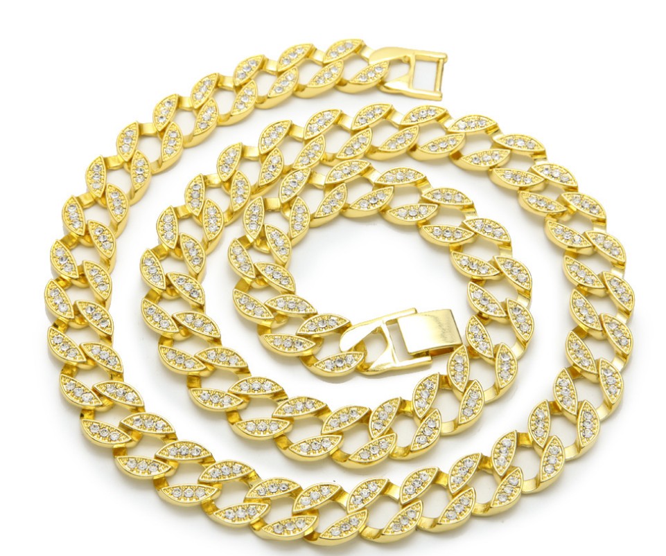 MIAMI CUBAN CHAIN NECKLACE 14K GOLD FINISH ICED OUT FULL STONE – view 6