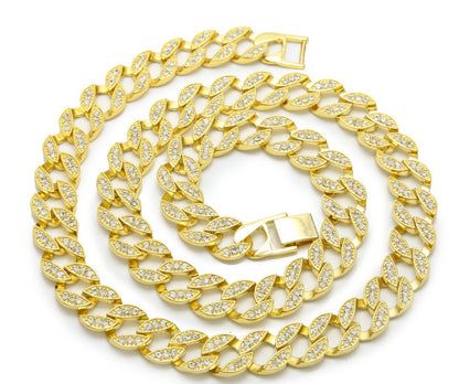 MIAMI CUBAN CHAIN NECKLACE 14K GOLD FINISH ICED OUT FULL STONE – view 6