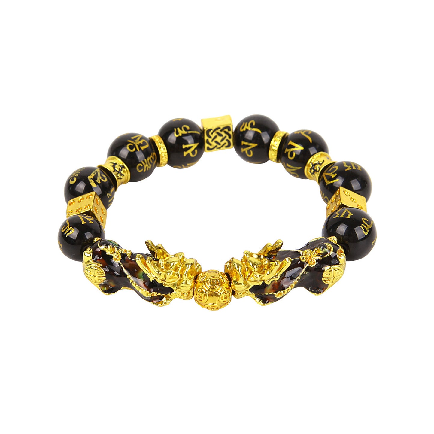 Men Lucky Black Pixiu Gold Obsidian Bracelet – view 5