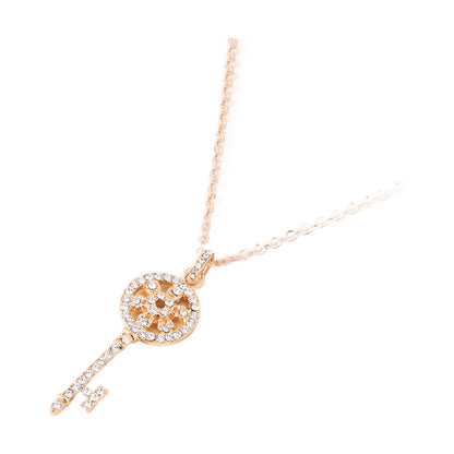 Gold Color Iced Out Crystal Key Pendant Necklace