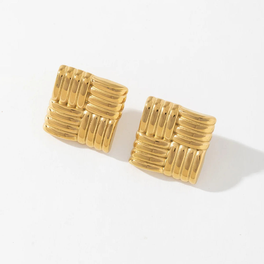 Textured Square Stud Earrings – Gold-Tone Stainless Steel