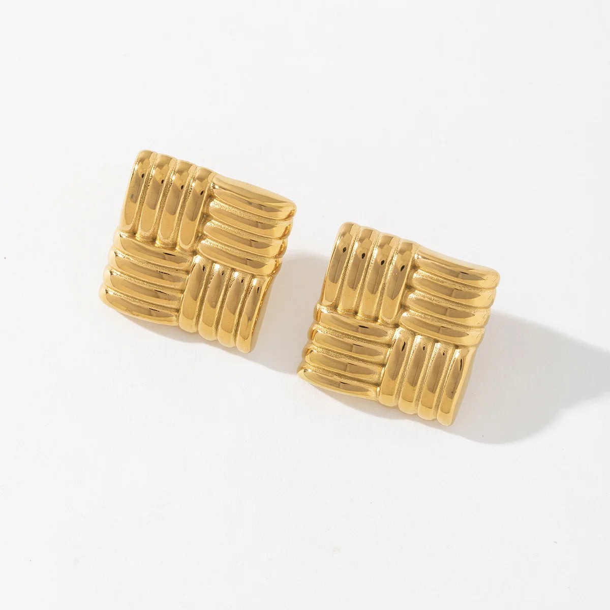 Textured Square Stud Earrings – Gold-Tone Stainless Steel