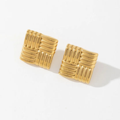 Textured Square Stud Earrings – Gold-Tone Stainless Steel