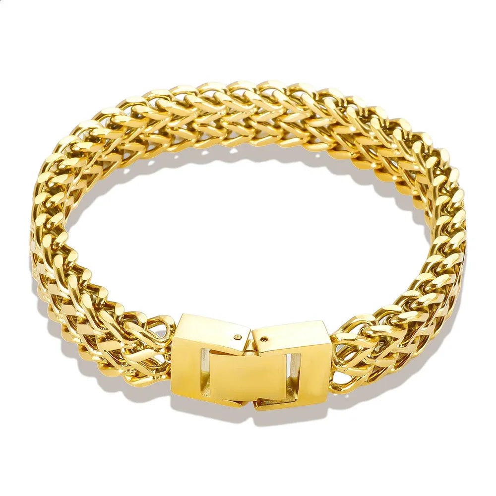 Gold-Tone Double-Layer Chain Bracelet – Stainless Steel