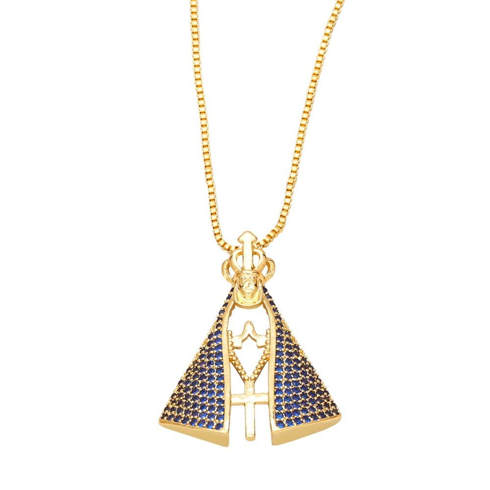 Double-Sided Madonna & Cross Necklace – Gold Tone
