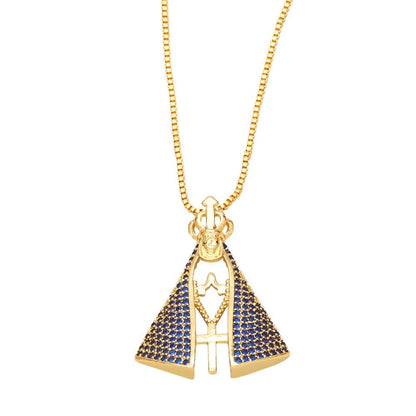 Double-Sided Madonna & Cross Necklace – Gold Tone