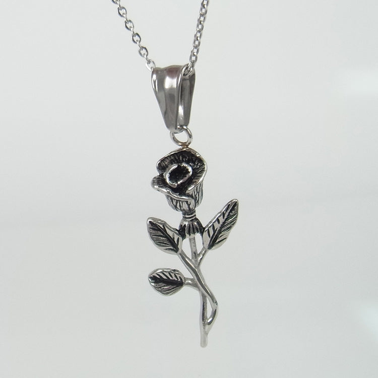 Gold Rose & Cross Pendant Necklace – Stainless Steel – view 5