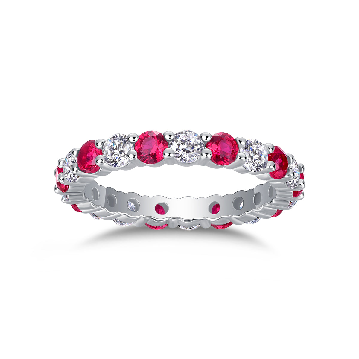Synthetic Ruby Eternity Band Ring – S925 Platinum Plated – view 2