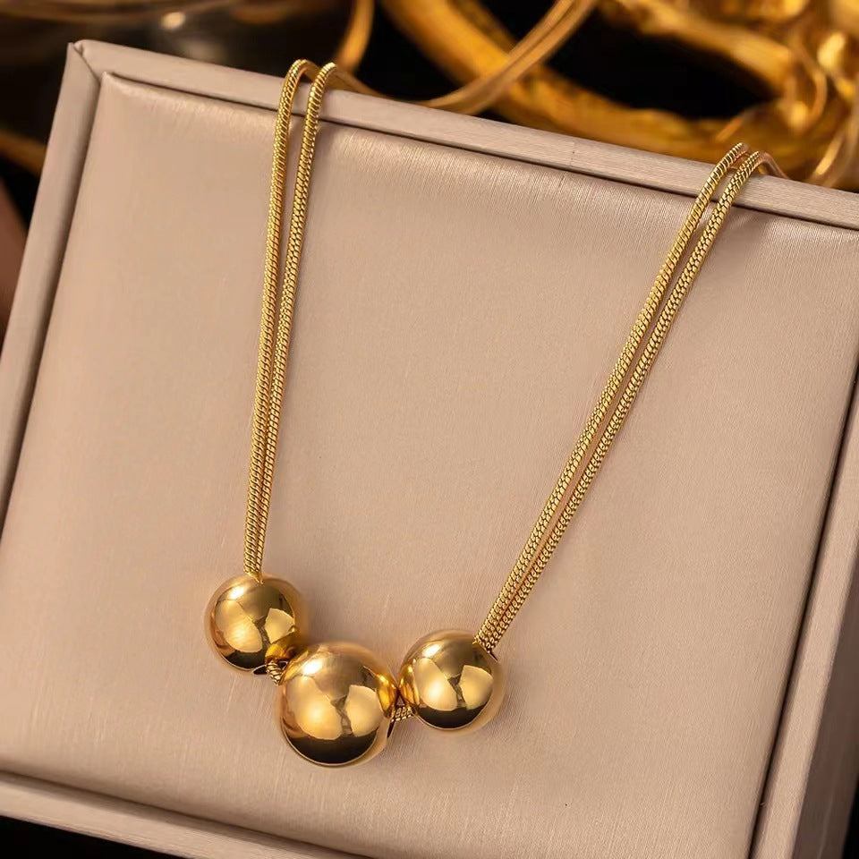 18K Gold Titanium Steel Metal Ball Necklace Vintage – view 2