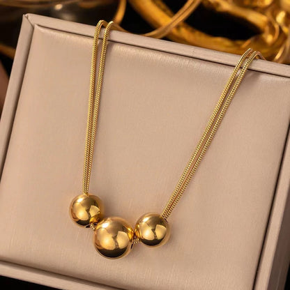 18K Gold Titanium Steel Metal Ball Necklace Vintage – view 2