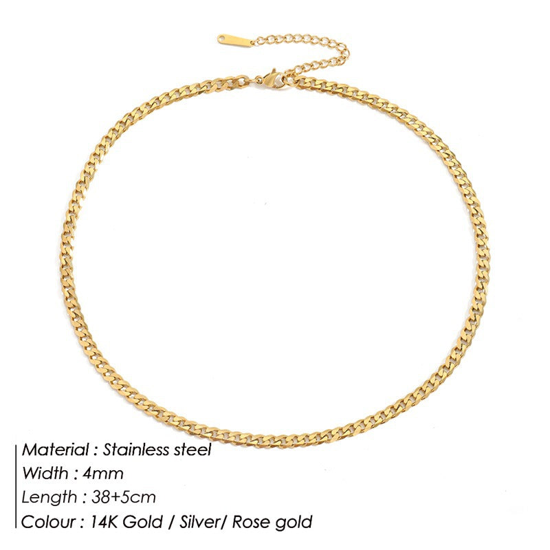 Stainless Steel Necklace 14K Gold Plated Cuban Chain Clavicle Chain – view 7