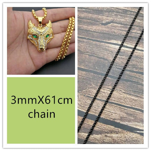 Viking Wolf Head Pendant Necklace – Gold Stainless Steel – view 6