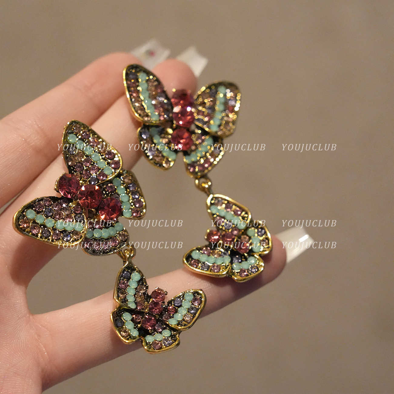 Retro Butterfly Earrings – Full Rhinestones – view 3