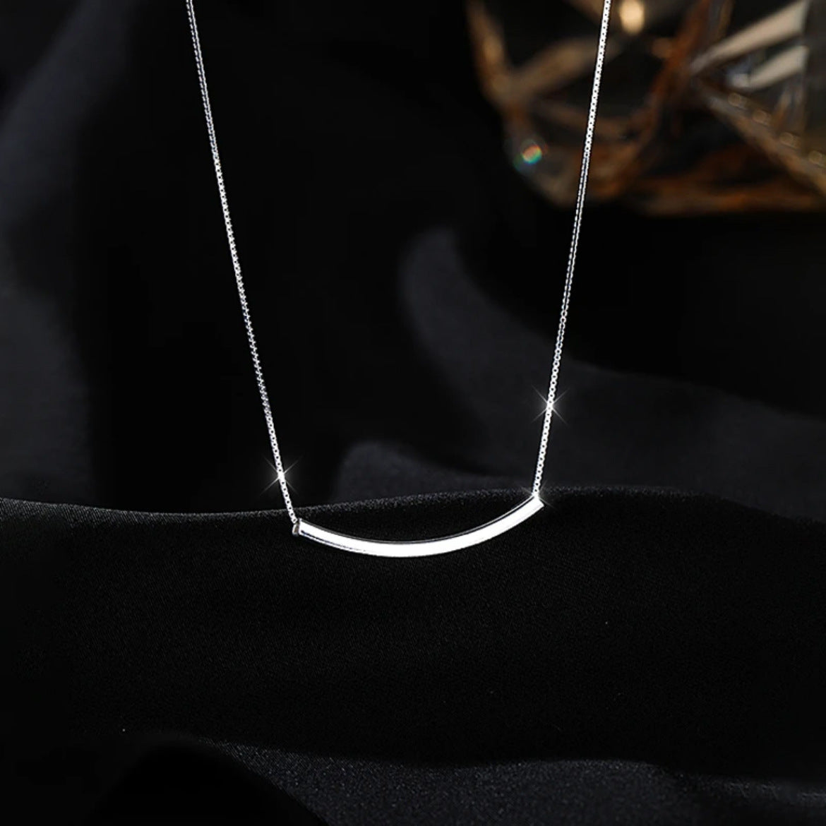 Smile Curved Tube Necklace – S999 Fine Silver – view 2