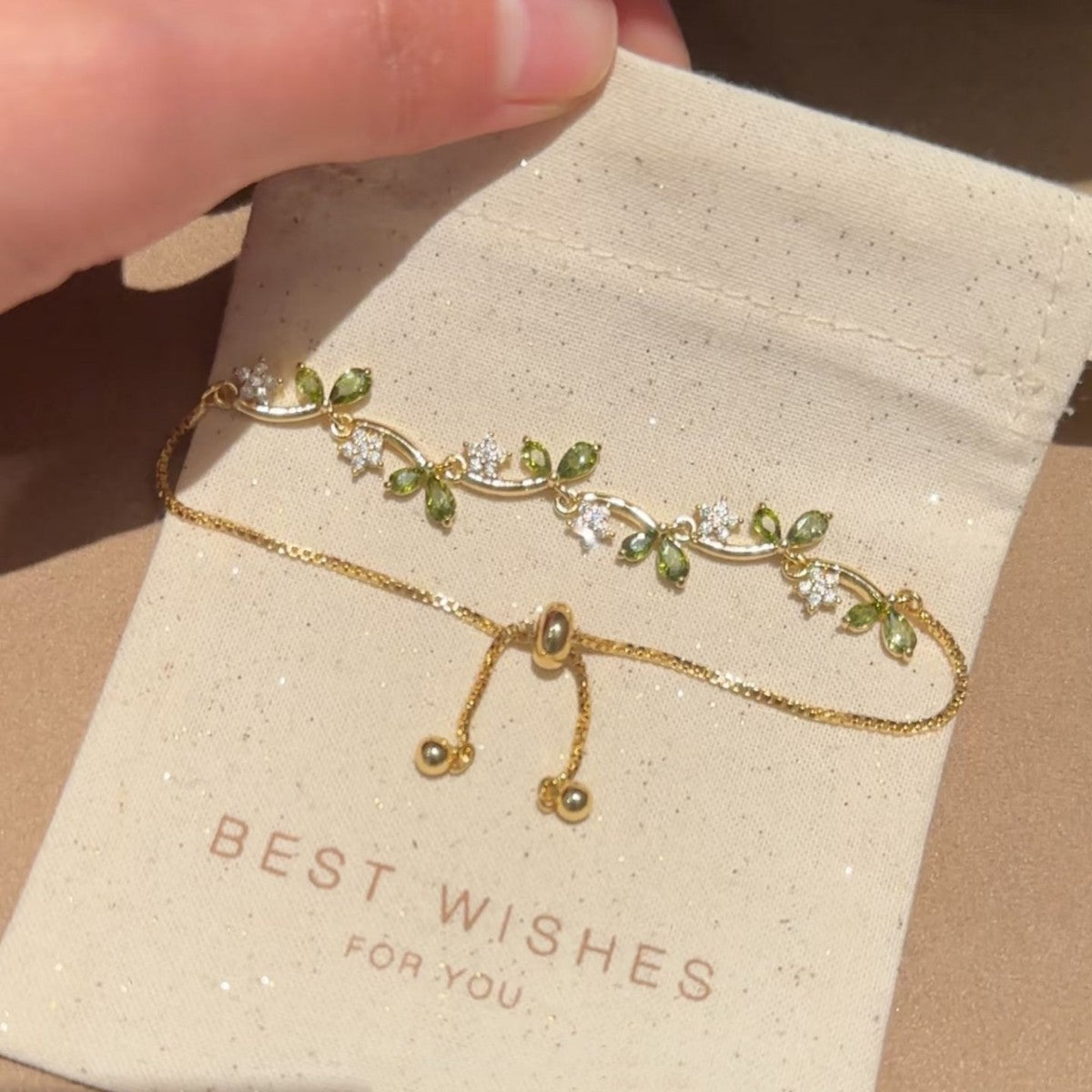 Summer Retro Olive Green Rhinestone Branch And Leaf Bracelet – view 4