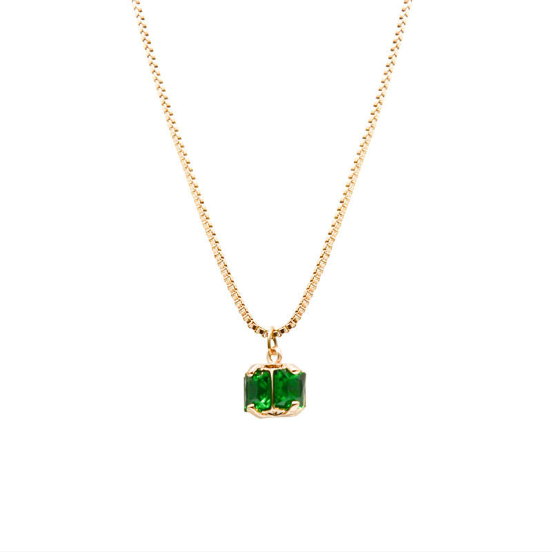 Green Zircon Pendant Necklace – Gold Titanium Steel – view 6