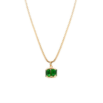 Green Zircon Pendant Necklace – Gold Titanium Steel – view 6