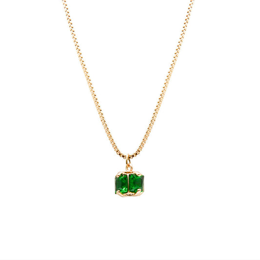 Green Zircon Pendant Necklace – Gold Titanium Steel – view 6