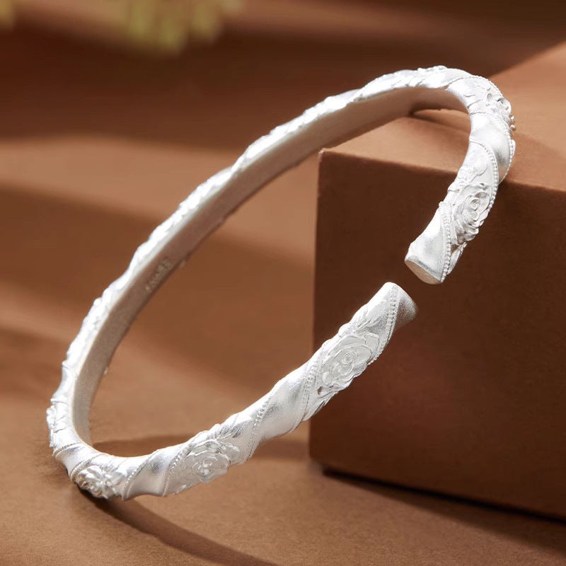 Twisted Rose Open Cuff Bangle – 925 Sterling Silver – view 2