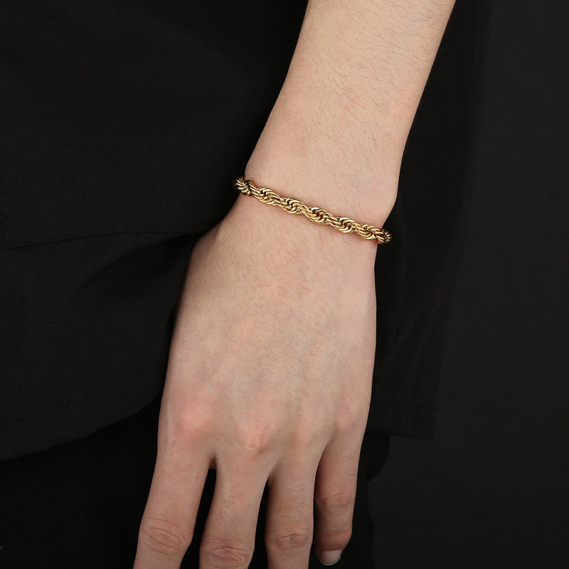Gold Double Color Twist Chain Stainless Steel Bracelet For Men And Women – view 3
