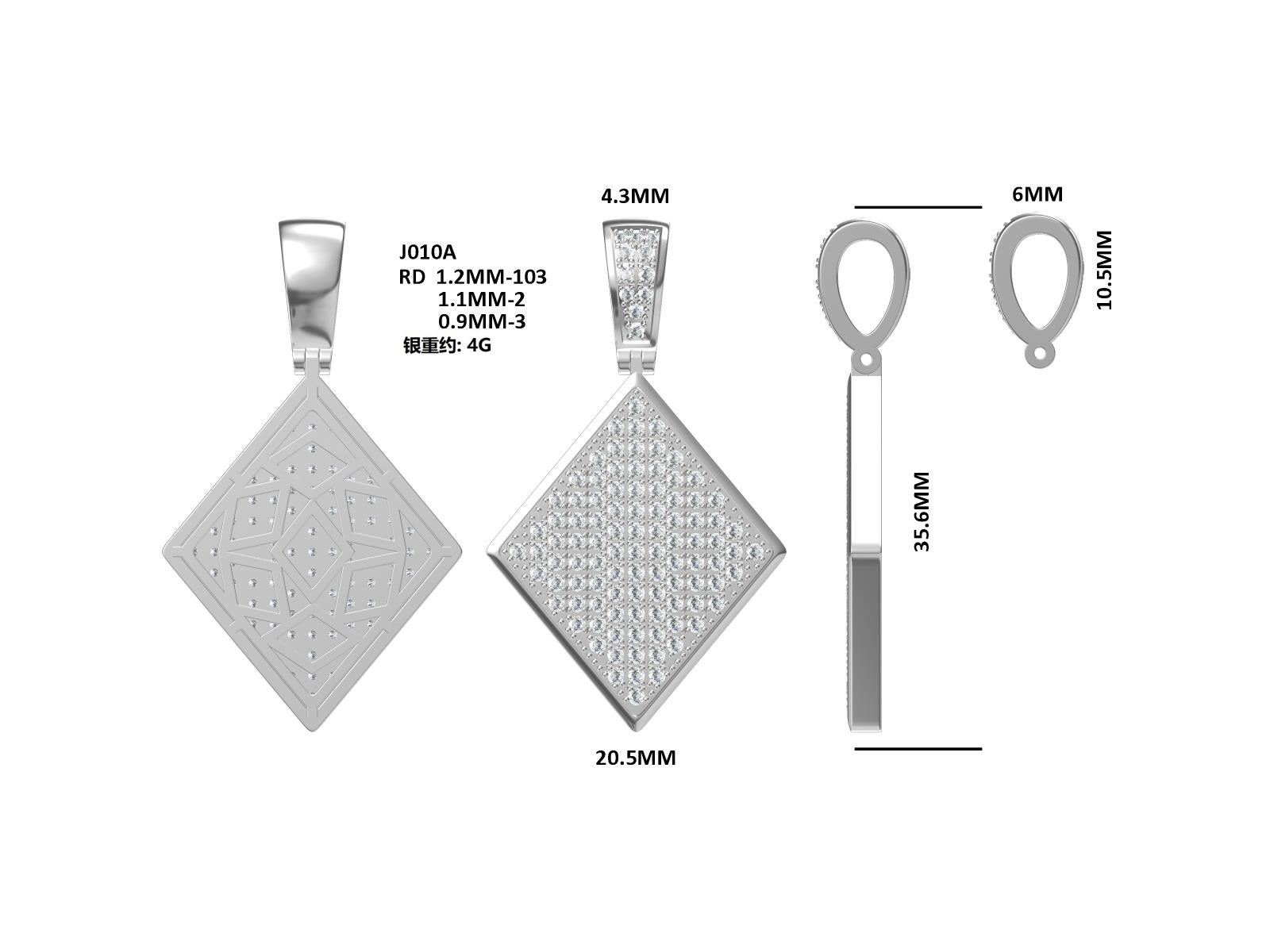 Moissanite Pave Diamond-Shape Pendant – S925 (No Chain) – view 6