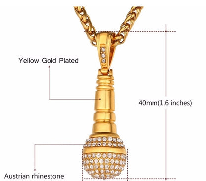 Microphone Pendant Iced Out Necklace – 18K Gold Plated Steel – view 3