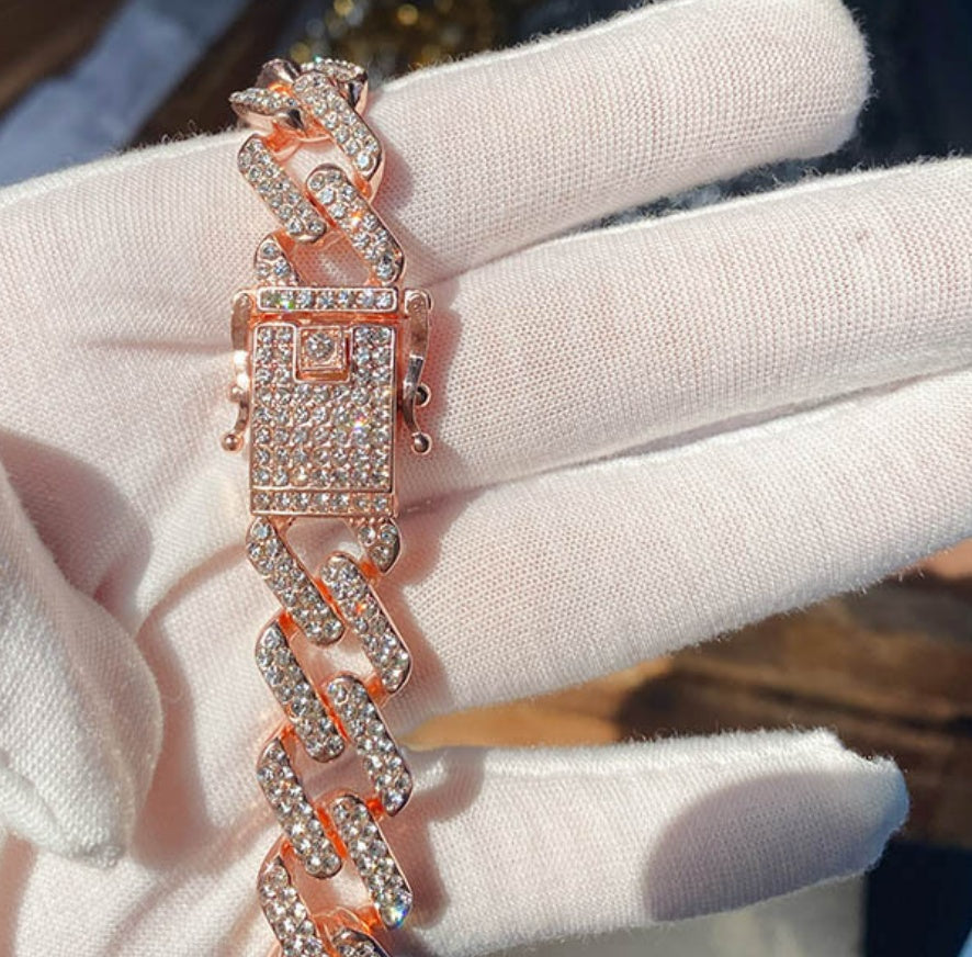 Geometric Diamond-shaped Cuban Link Chain Men's Necklace Gold Plated – view 2