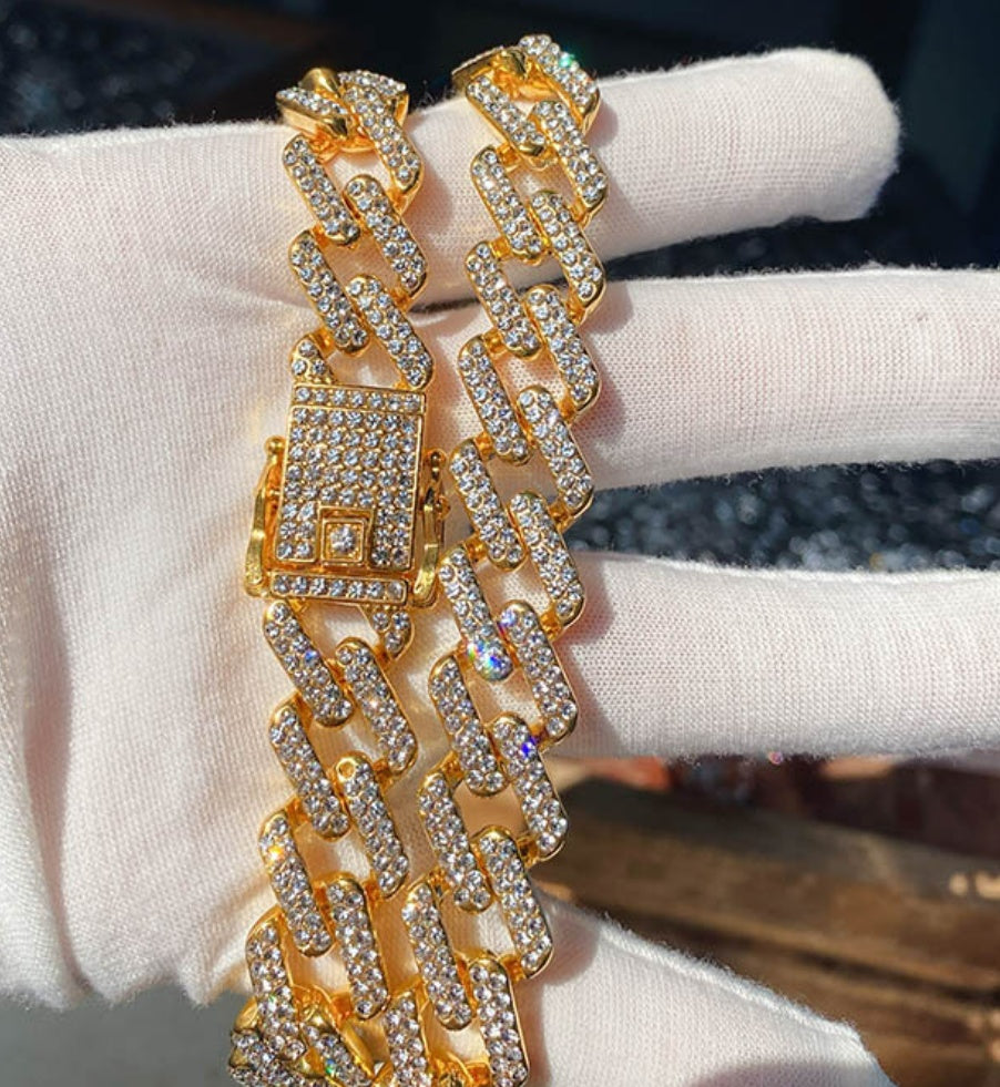 Geometric Diamond-shaped Cuban Link Chain Men's Necklace Gold Plated – view 3