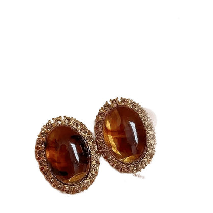 Golden Oval Marbled Resin Earrings – Retro Studs