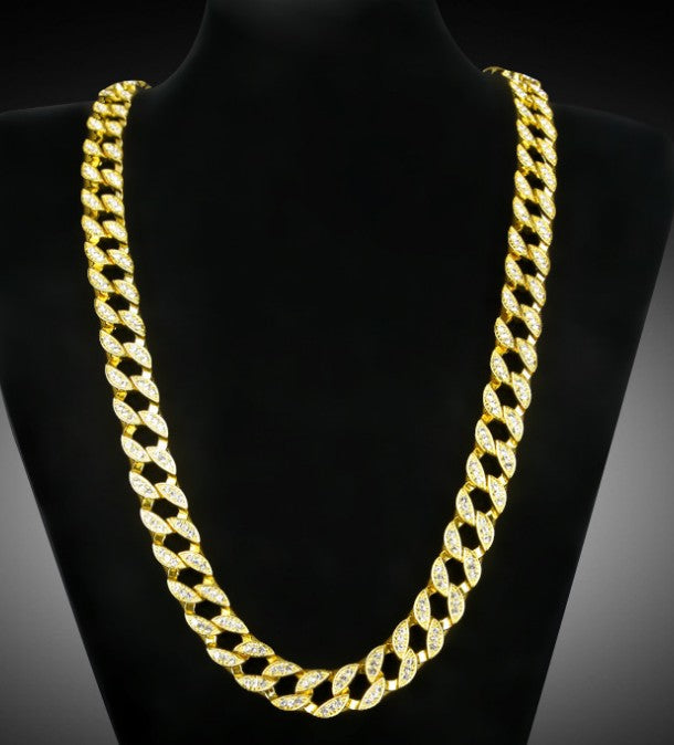 MIAMI CUBAN CHAIN NECKLACE 14K GOLD FINISH ICED OUT FULL STONE