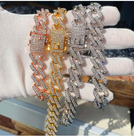Geometric Diamond-shaped Cuban Link Chain Men's Necklace Gold Plated – view 5