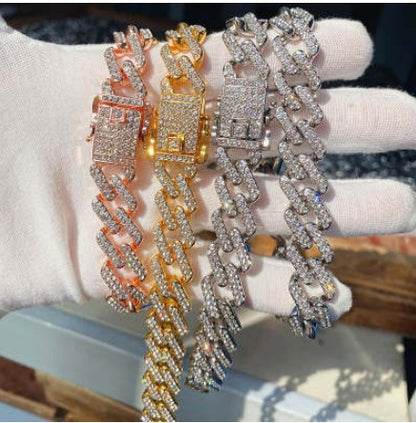 Geometric Diamond-shaped Cuban Link Chain Men's Necklace Gold Plated – view 5