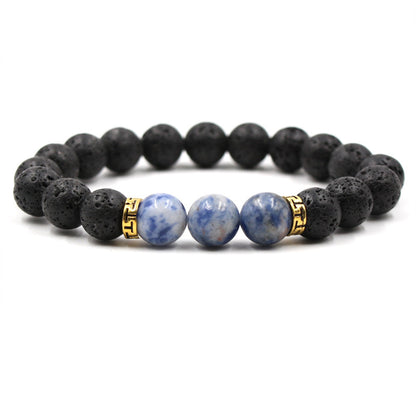 Lava Stone & Tiger Eye Elastic Bracelet – Gold Accents – view 3