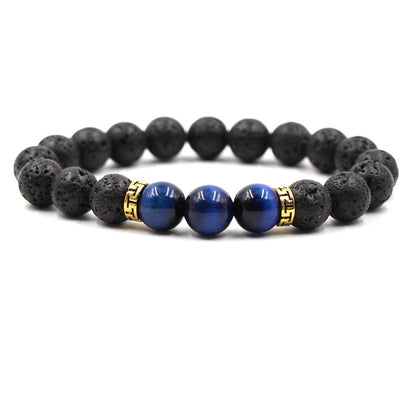 Lava Stone & Tiger Eye Elastic Bracelet – Gold Accents – view 2