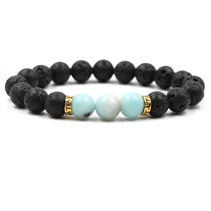 Lava Stone & Tiger Eye Elastic Bracelet – Gold Accents – view 5