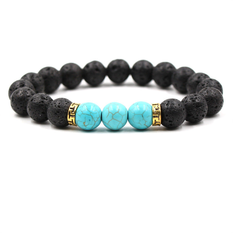 Lava Stone & Tiger Eye Elastic Bracelet – Gold Accents – view 4