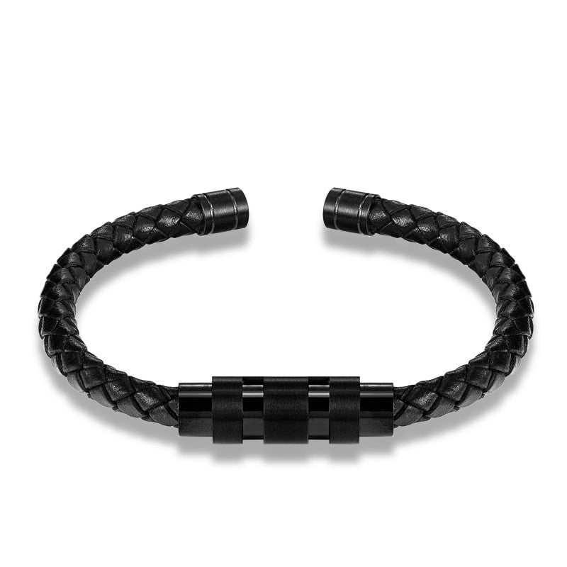 Gold Black Steel Color Rotating Titanium Steel Buckle Bracelet Leather Men – view 3