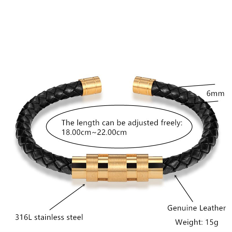 Gold Black Steel Color Rotating Titanium Steel Buckle Bracelet Leather Men – view 5