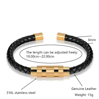 Gold Black Steel Color Rotating Titanium Steel Buckle Bracelet Leather Men – view 5