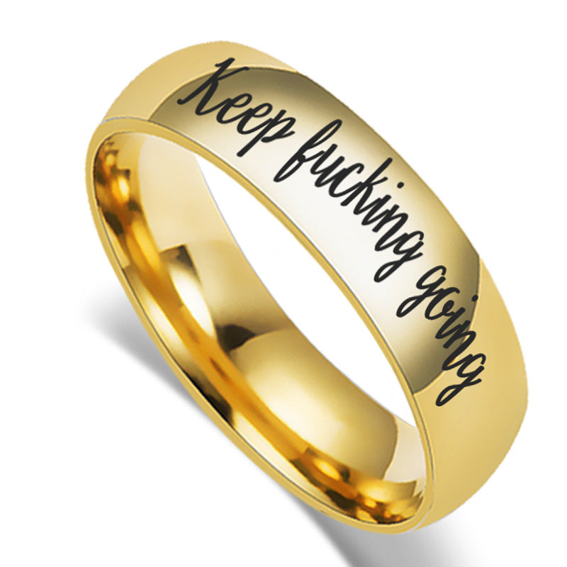 Keep Going Letter Ring – Stainless Steel, Gold & Silver – view 2