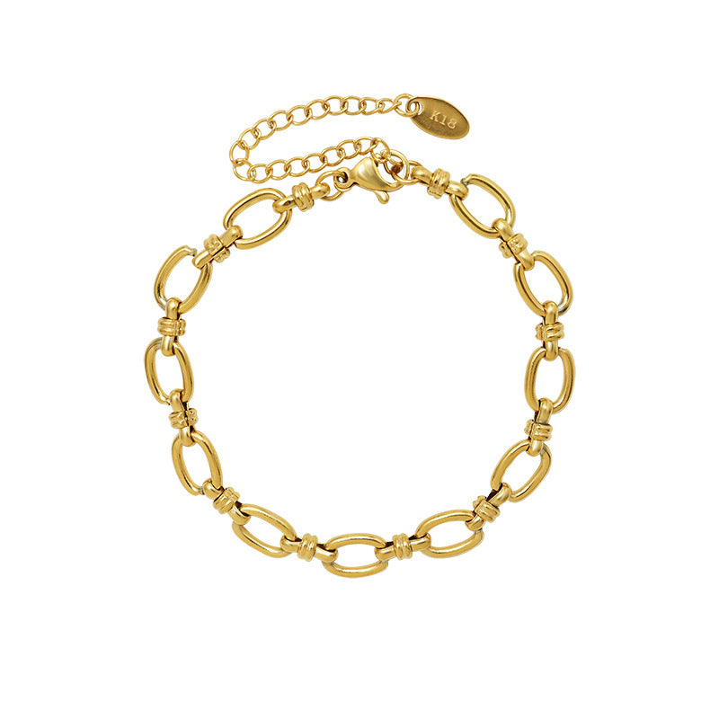 Titanium Steel 18K Real Gold Plated Clavicle Necklace – view 4
