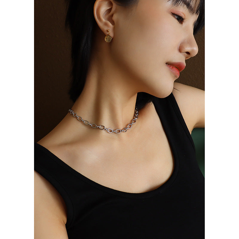 Titanium Steel 18K Real Gold Plated Clavicle Necklace – view 2