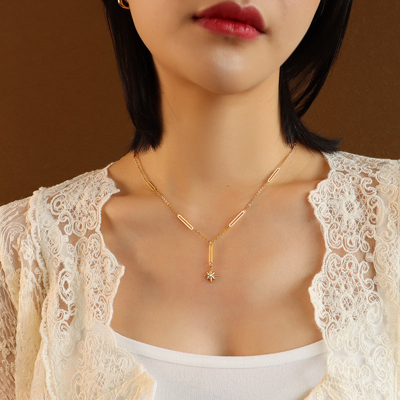Six Stars Long Necklace – 18K Gold Plated Titanium Steel – view 3