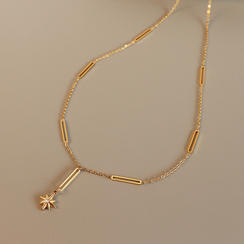 Six Stars Long Necklace – 18K Gold Plated Titanium Steel – view 5